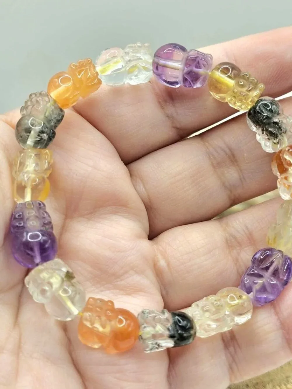 Natural High Grade Mixed Gemstones Carved Blessing Pi Xiu Bracelet